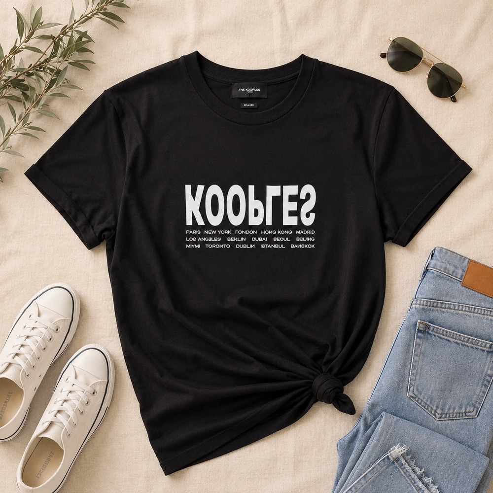 The Kooples Paris Mens Black Relaxed Graphic T-Shirt Cities Print HTSC17036K L